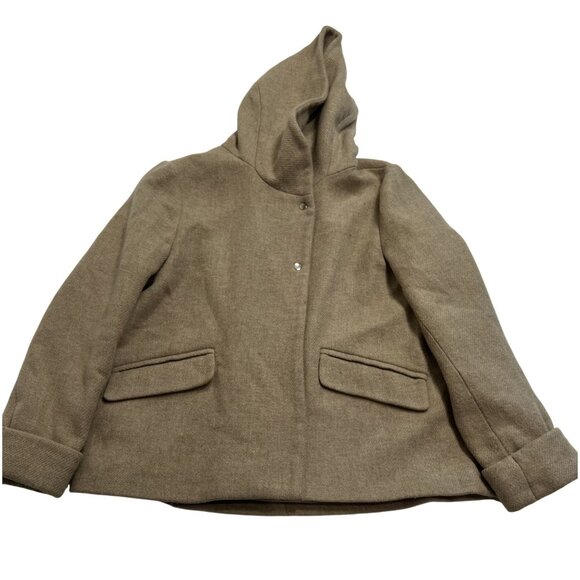 Zara Wool Blend Hooded Coat in Tan - Picture 1 of 7